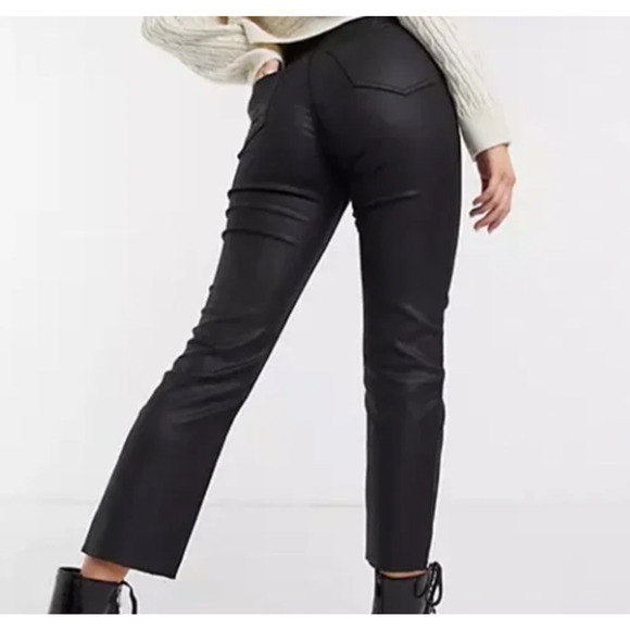 Abercrombie & Fitch Women's Ankle Straight High Rise Coated Jeans Black SZ 28/6 - Picture 8 of 9